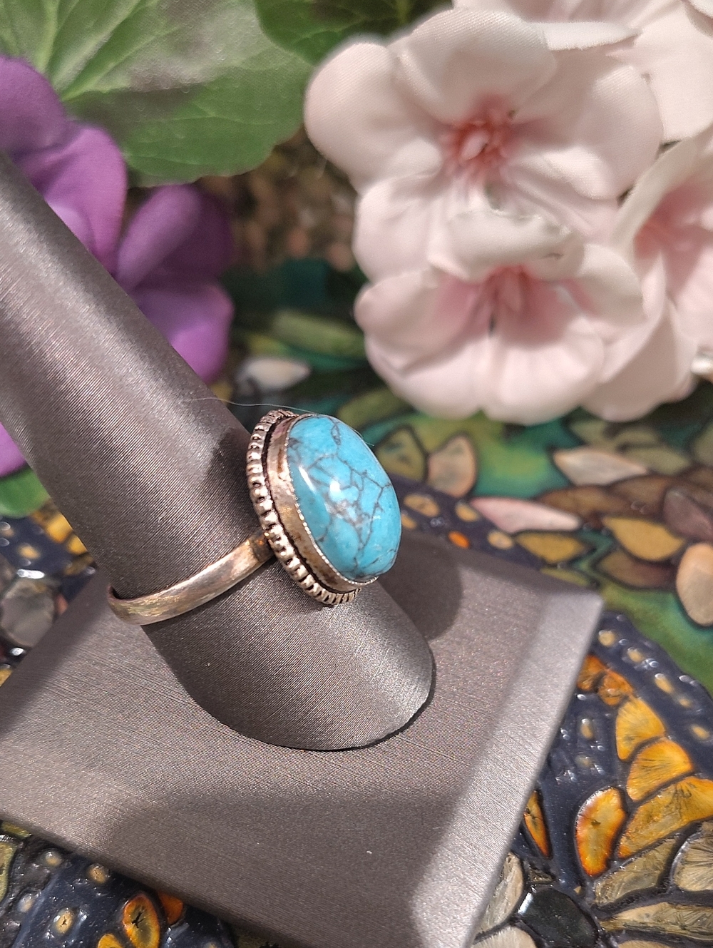 Turquoise 925 Silver Ring Size 10 1/4 - Picture 3 of 8
